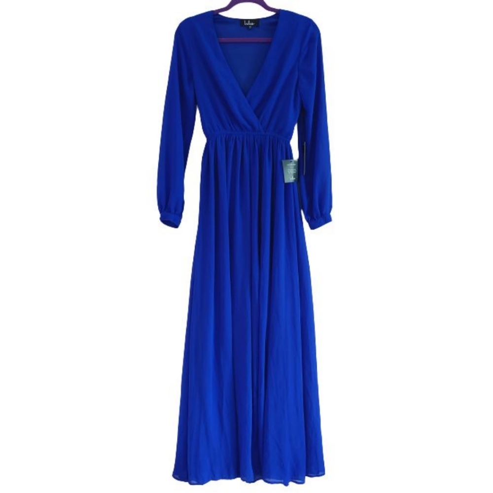 Lulus Royal Blue Long Sleeve Maxi Dress w Slit